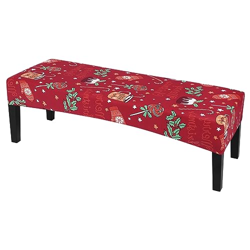 Image of SearchI Christmas Dining Bench Cover, Stretch Washable Long Bench Seat Covers, Rectangle Dining Table Bench Slipover for Dining Room, Living Room, Kitchen(Foliage Pattern)