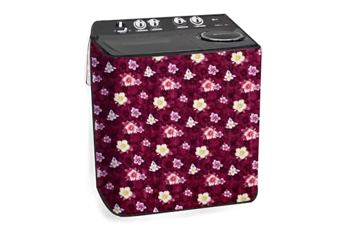 Image of The Furnishing Tree Polyester Waterproof Semi Automatic Washing Machine Cover Suitable for LG 6 Kg, Dimension DxWxH In Cms: ( 49.5x80x89 ), Floral Pattern Red