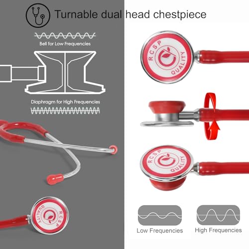 Image of RCSP Stethoscope for Doctors Micro Plus Students Medical Professional Version Red Aluminum Chest Piece