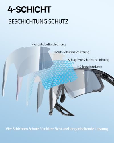 Fahrradbrille Herren Laufbrille Damen, UV400 Sportbrille Sonnenbrille, TR90 Frame mit Verstellbaren Nasenflügel MTB Schutzbrille Schnelle… – Ansicht 4