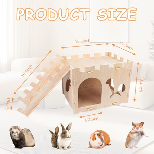 Ysislybin Wooden Rabbit Castle - Large House for Guinea Pigs Hamsters, Chinchillas, Ferrets With Removable Design - Image 3