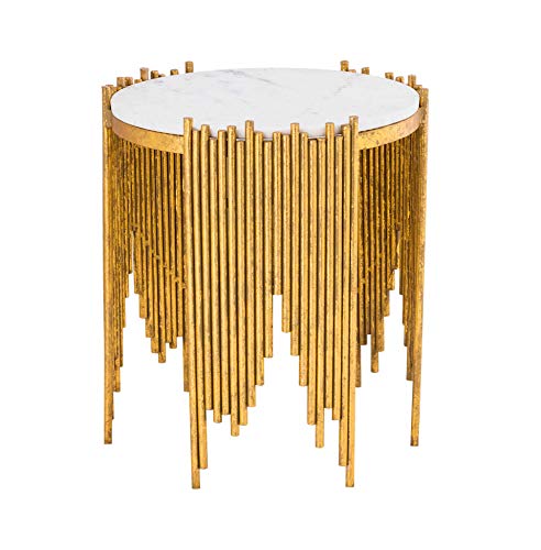 TOV Furniture Waterfall Mid Century Modern Scuptural Design Side Table, 18.8", Gold/White