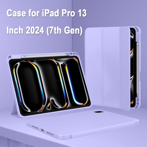 Image of ZryXal New iPad Pro 13 Inch Case (M5) 2025 / (M4) 2024 with Pencil Holder, Smart iPad Case [Support Pencil Pro and Pencil (USB-C)], Support Touch ID and Auto Wake /Sleep (Light Purple)