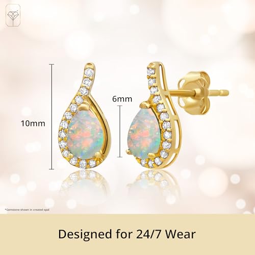 14k Yellow or White Gold Gemstone Pear Shape Drop Stud Earrings for Women with Teardrop Natural Diamonds and Push Backs 6mm x 4mm Birthstone by MAX + STONE4