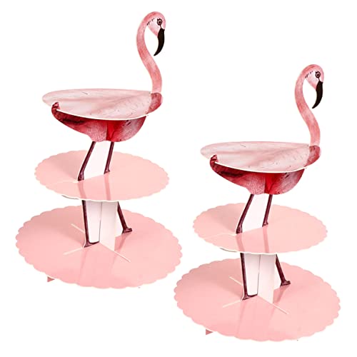 SOLUSTRE 2 pcs Flamingo Three Paper Cupcake Stand Decorative Cupcake Display Holder for Parties for Birthdays and Celebrations