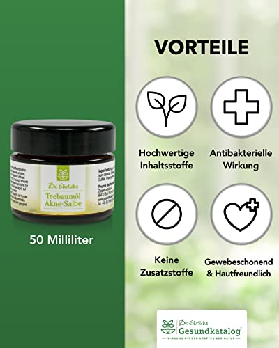 Dr. Ehrlichs Gesundkatalog Akne Salbe mit Teebaumöl - naturreine Anti-Pickel-Creme - antibakterielle Gesichtscreme für unreine Haut - 50 ml