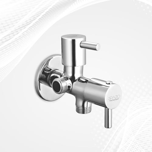 Image of Spazio Turbo Series 2 in 1 Angle Cock Silver | Angle Valve | 2 Way Angle Cock (Pack of 1) For Bathroom /Wash Basin Taps With Wall Flange Angle Valve Faucet (Wall Mount Installation Type)