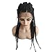 Long Black Braided Wigs for Women Long Full Lace Front Wigs Handmade Braids Wigs with Baby Hair 360 Swiss Lightweight Twisted Braid Glueless Synthetic Heat Resistant Hair Girl Drag Cosplay 24 Inch