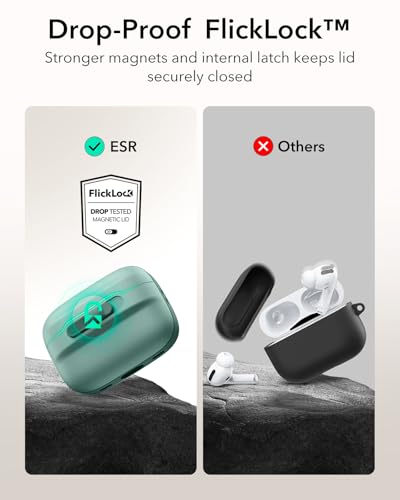 Image of ESR for AirPods Pro 2 Case (2023 /2022 /2019, 2nd /1st Gen), Compatible with Airpods Pro 2 (USB-C /Lightning Cable), MagSafe Ready, Magnetic Lid Lock, Full Drop Protection Cover with Lanyard, Green