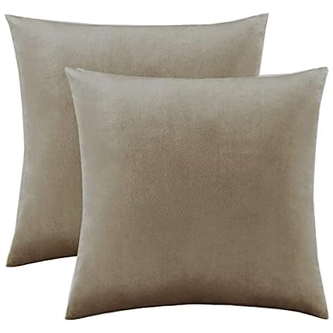 Rusoz Decorative Velvet Cushion Covers, 2Pcs 18'' x 18'' Square Khaki Soft Throw Pillow Cases With Invisible Zipper Washable Slightly Waterproof For Sofa Bedroom Outdoor Cover