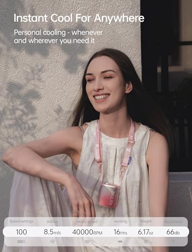 Image of JISULIFE Portable Neck Fan 100 Speeds 40000RPM, Wearable Waist Clip on Fan | 16H Runtime, 4500mAh USB Rechargeable & LED, Personal Mini Cooling Fan, Gift for Women Outdoor /Travel /Camping /Vacation-Pink