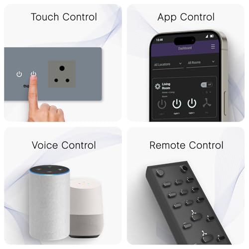 Image of Iotics Smart Wifi Switch Board: 2 Smart Plug Module. Touch Control, Remote, App Control. Voice Control with Alexa & Assistant. Smart Touch Switch Board For Home Automation (Grey), 240 Volts