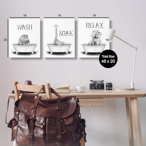 Image of Stupell Industries Jungle Animals Bath, 16 x 20 Inch Canvas Wall Art Set | Stupell Industries . By Rachel Nieman . Ready to hang . Great for bathroom decor . Made in USA