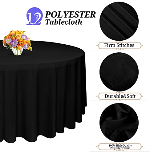 Mtreo 12 Pack Round Tablecloth 90 Inch Polyester Round Table Cloths Black Wrinkle Resistant Washable Polyester Table Cloth Decorative Fabric Table Cover For Wedding Party Restaurant Buffet Table #TOP1