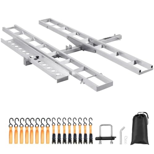 Porta motocicletas para 2 motos, capacidad 600LBS, montaje en enganche de aluminio, rampa de carga para scooter y moto de tierra