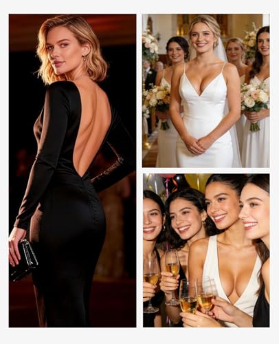 Image of YANDW Low Back Bra with Clear Straps and Back Deep V Plunge Push Up Low Cut Bras Underwire Add Two Cup
