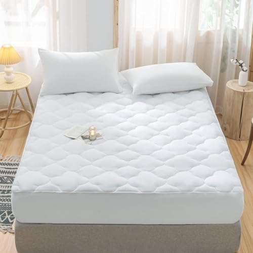 Image of WhatsBedding Waterproof Mattress Topper Twin XL Size Cotton Top Down Alternative Filling Pillow Top Mattress Topper Cover-Fitted Quilted (Twin XL Mattress Topper)