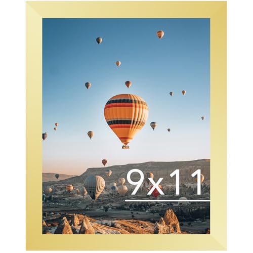Image of JCJMY 9x11 Picture Frame Gold for Wall Hanging or Tabletop, Wall Mounting Horizontally or Vertically, 9 x 11 Wall Gallery Poster Photo Frame with Durable Shatter Resistant Plexiglass,Gold