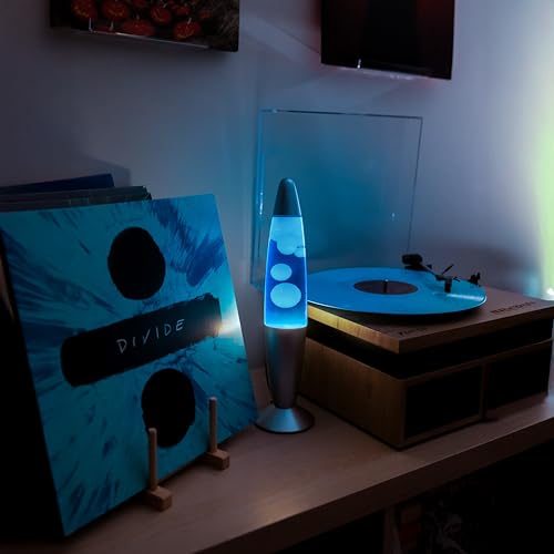 GIFTMARKET- Blaue Lavalampe mit Chromfuß. Retro Tischlampe 34 x 8,5 cm mit 2 Glühbirnen. Stylisches Geschenk für Jugendliche. Perfekte Lampe für Nachttisch oder Zimmer.