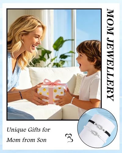 Image of YELUWA 2 Pcs Mother Daughter /Son Bracelets, Mothers Day Gifts, Back to School Gift, First Day of School Gifts, Lovely Charm Bracelets Set Mommy and Me Jewelry with Gift Box Wish Card