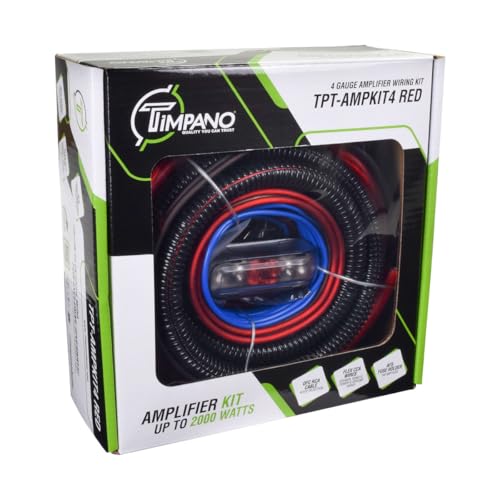 Image of Timpano Amplifier Wiring Kit - 4 Gauge Amp Kit 2000 Watts Car Amplifier Installation CCA Cables Kit - 150 Amp Fuse Single Amp TPT-AMPKIT4 RED