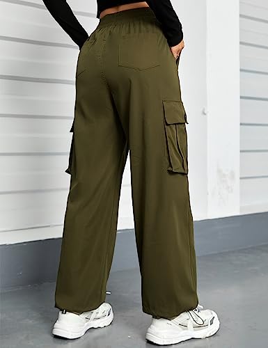 BMJL Womens Cargo Pants High Waisted Parachute Pants Wide Leg Baggy Y2K Trendy Trousers with Multiple Pockets3