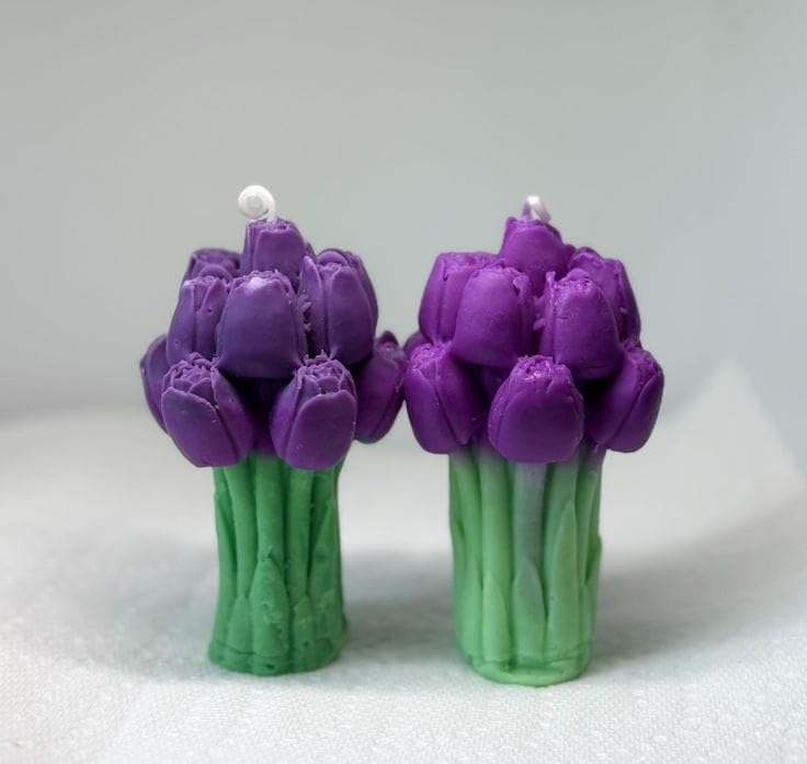 Image of Tulip Flower Scented Candle, Pink and Green, Decorative Bouquet Design for Home Decoration and Gift (4, Purple)