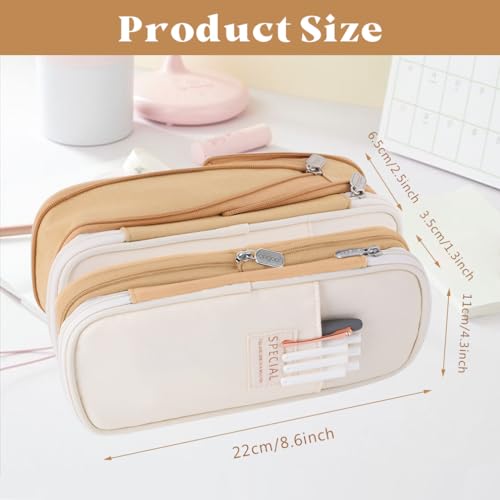 Image of iSuperb Large Capacity Zipper Pencil Case Pen Pouch Bag Office Student Canvas Stationery Bag Case (Khaki)