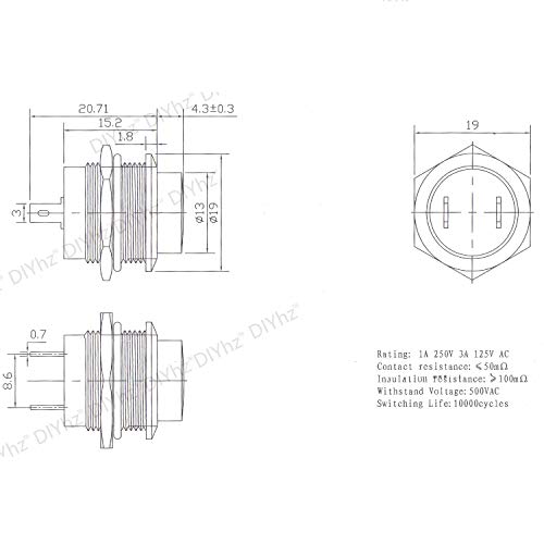 Momentary Push Button Switch Mini No Lock Round Switch AC 250V / 3A AC 125V /6A Off-ON Red & Black Cap (10 pcs)