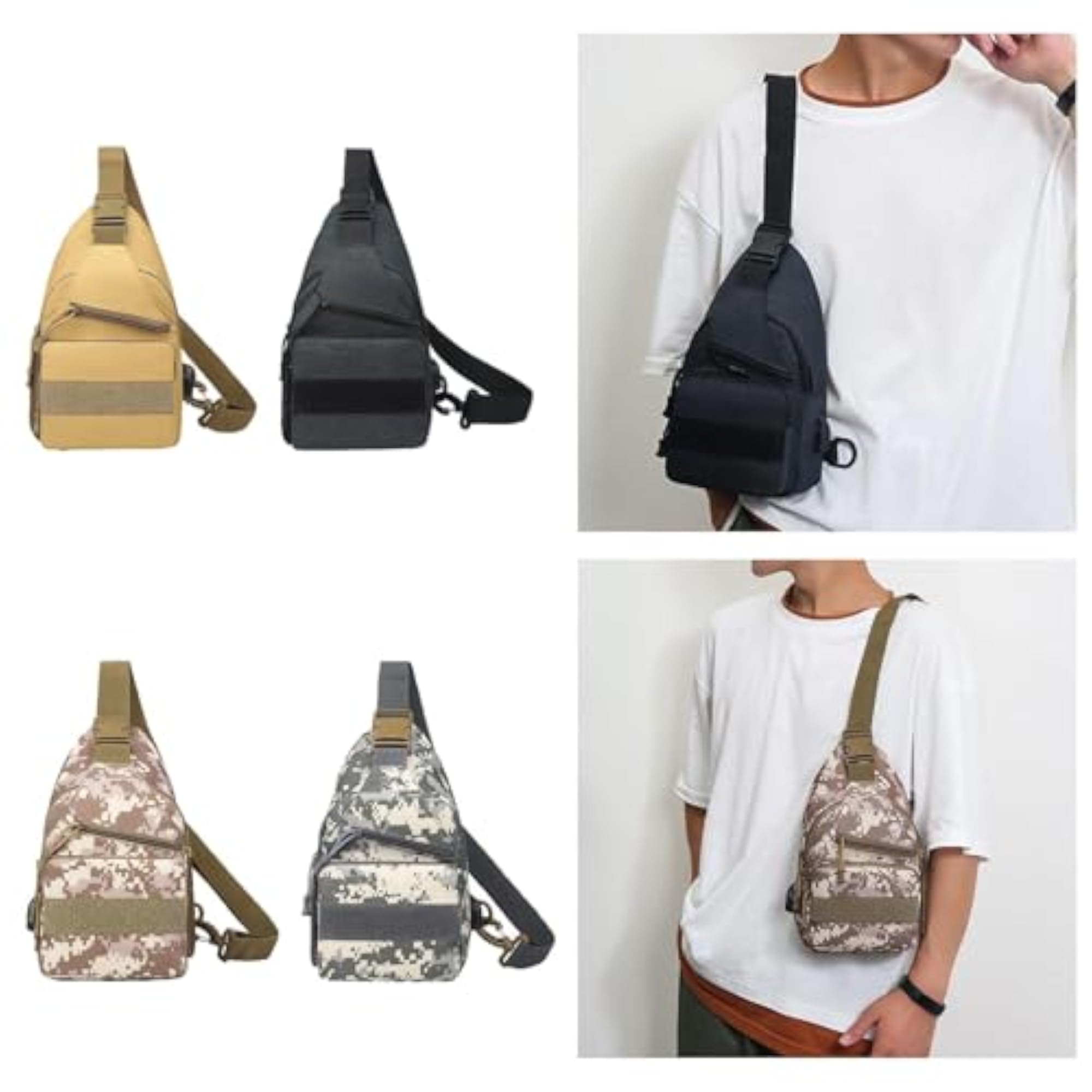 Men's Large Capacity Utility Sling Bag, Khaki