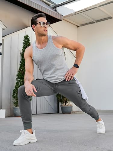 Comdecevis Men'S Cargo Jogger Pants Stretch Sweatpants Slim Fit Tactical Pants With Zipper Pockets Casual Trousers Medium Gray Large thumb #5