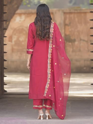Image of VredeVogel Kurta Set with Dupatta | Viscose Rayon Embroidered Kurta Set for Women | Women's Ethnic Casual Kurti Set |Kurta Pant Festive Suit