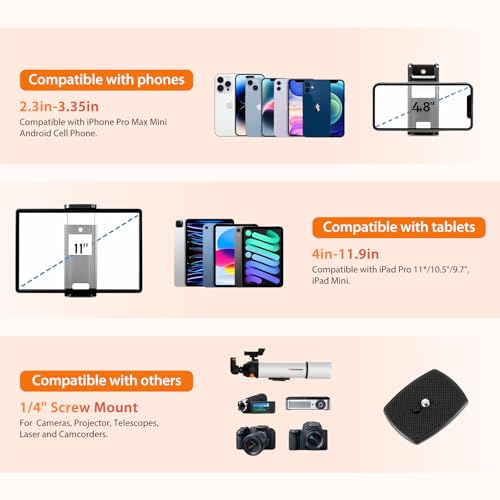 75inch Camera Tripod for ipad iPhone, Heavy Duty Aluminum Tripod with 360° Panoramic Ball Head,Compatible with Canon/Nikon/Sony DSLRs (Load 15 lbs for Travel/Live Streaming/Macro Shooting)