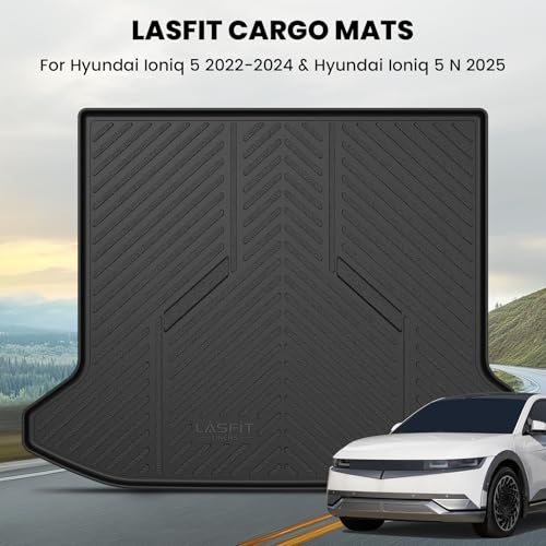 Image of LASFIT Cargo Mat for Hyundai Ioniq 5 2024 2023 2022 / Ioniq 5 N 2025 | All Weather TPE Custom Fit Cargo Trunk Mat Accessories, Black