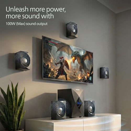 Image of Philips MMS5634 /94 5.1 Bluetooth Speaker System for Home, 100W Multimedia Speakers with Powerful woofer, Wireless Audio Streaming, Surround Sound Speakers for TV, Laptop with Remote Control (Black)