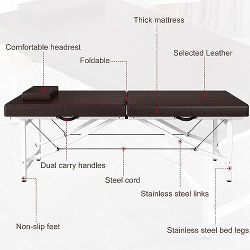 Portable Massage Bed,Portable Folding Massage Bed, Salon Treatment Sofa Bed, Facial Spa Table for Beauty Treatments, Eyelash Bed and Nursing Bed - Stylish & Comfortable! (Dark Brown 180 * 60 - Image 8