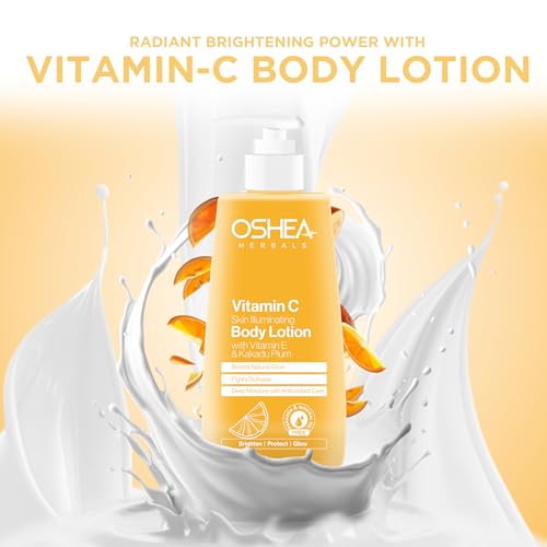 Image of Oshea Herbals Vitamin C Skin Illuminating Body Lotion for Women & Men | Brightens & Hydrates Skin | Reduces Dullness & Pigmentation | Enriched with Vitamin E & Kakadu Plum | All Skin Types 400ml