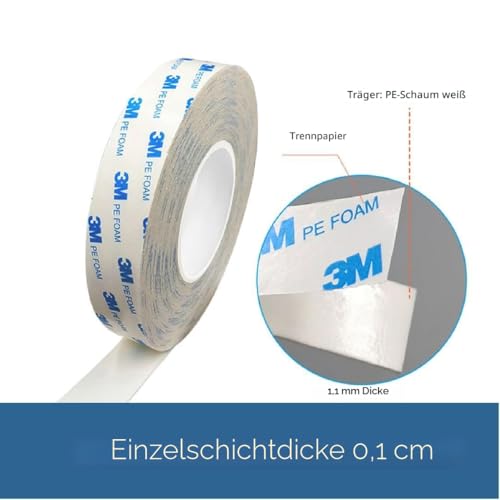 Dpm tapes - Doppelseitiges Klebeband 3M 1600T für den Innen- und Außenbereich, wasserdicht, für schwere Gegenstände, PE-Schaum, Befestigung von Gegenständen, Bildern (9 mm x 3 m)