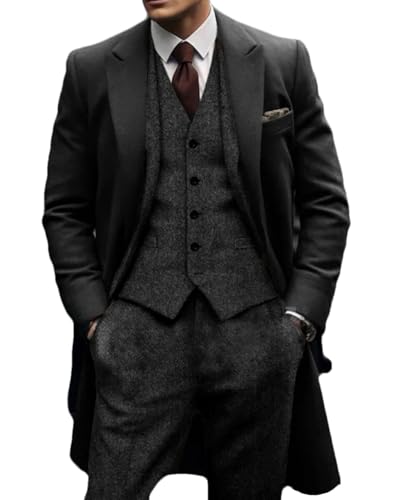 ORBITRAY Men's Retro Vintage Tweed Blazer Suit Herringbone Blazer Regular Plus Size Single Breasted