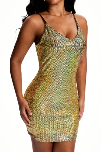 Image of Women's Glitter Sequin Dress Adjustable Spaghetti Strap Fashion Sparkle Party Dresses