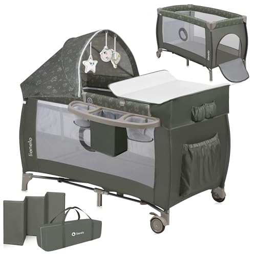 lionelo Sven Plus Cuna de Viaje para bebés 0-36M para niños hasta 15 kg Función de Cambiador Mosquitero Apertura Lateral con Cremallera Ajuste de Altura (Beige Oliva)