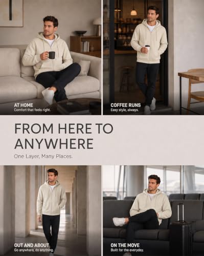Image of Nobero Classic Zipper Hoodie for Men | Zip Up Hoodies for Men | Regular Fit | Full Zip Closure | Drawstring Hood | Zipped Hooded Sweatshirt | Cotton Rich Zipper Fleece Hoodie