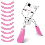 Lash Curler, No Pinching or Pulling, Long Lasting Eyelash Curler Fit All Eye Shapes, Professional Makeup Tool for Eyelashes with 10 Pieces Silicone Refill Pads (Pink)
