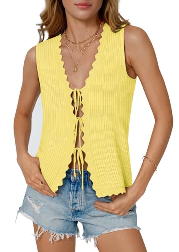 Womens Tie Front Tops Trendy 2025 Summer V Neck Sleeveless Sweater Vests Fashion Cute Crochet Knit Tops2
