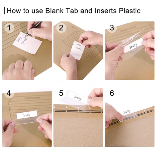 Srvnpioy 25 piezas Carpeta Colgante DIN A4 de Papel Kraft, con Pestañas de Plástico Transparente y Tarjeta en Blanco para Oficina, Escuela, Hogar (Marrón) - imagen 4
