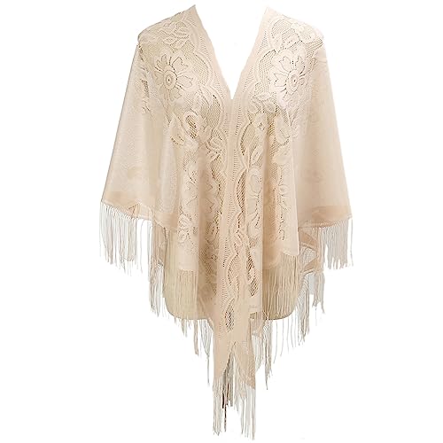 LMVERNA Women's Scarf Mesh Wedding Cape Triangle Shawl with Fringed Evening Shawl Wrap