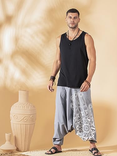 Image of The Veshti Company Printed Harem Pants for Men's Cotton Hippie Style Baggy Boho Yoga Pajama Pant with Pocket