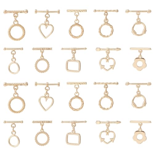 UR URLIFEHALL 10 Pcs 10 Styles Brass Toggle Clasps Connectors Golden Ring Flower Arrow Heart T-Bar Clasp for Jewellery Crafts Making