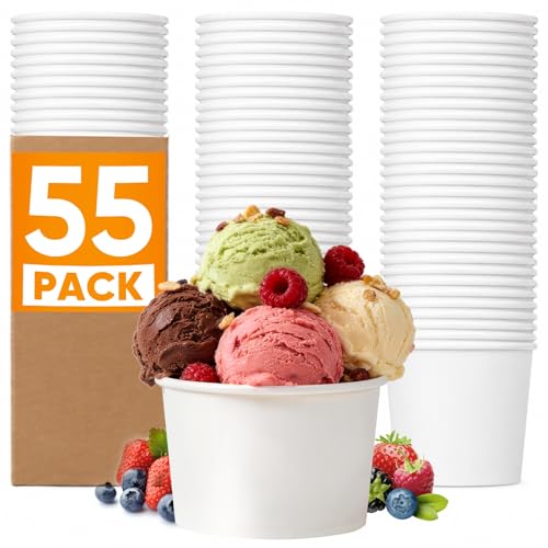 Comfycheer 55 Count Disposable Ice Cream Cups 9oz Disposable Soup Cups & Ice Cream Bowls for Hot&Cold Food Disposable Bowls for Soup Ice Cream Frozen Yogurt