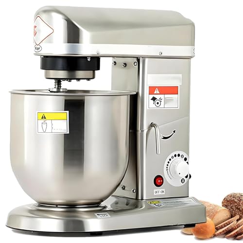 ByBoDi Batidora de Alimentos Comercial 3 en 1 de 5 l, 7 l y 10 l con Recipiente de Acero Inoxidable, amasadora de Gancho de 3 velocidades y batidora para Pasteles Silver-10L